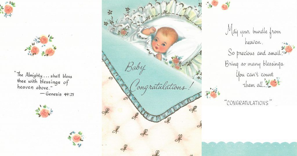 Three baby shower cards with a baby in a crib