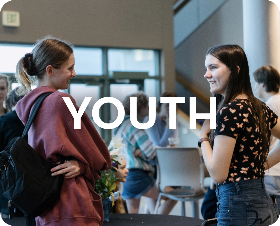 Two young women are standing next to each other and the word youth is on the bottom of the image.