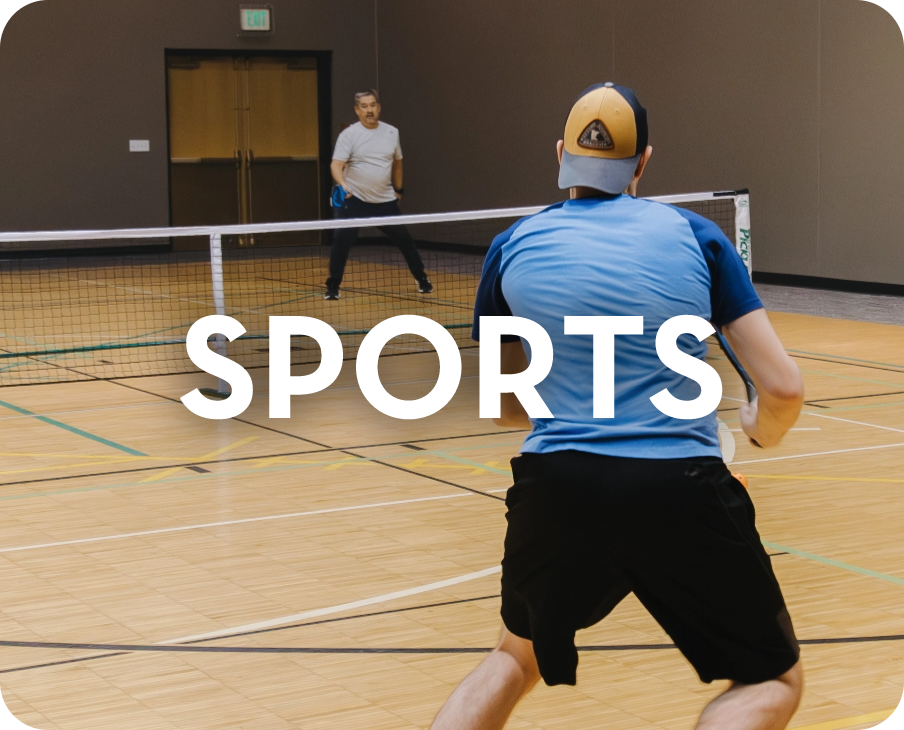 Two men are playing tennis on a court with the word sports above them.