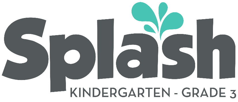 A logo for splash kindergarten grade 3 with a splash of water.