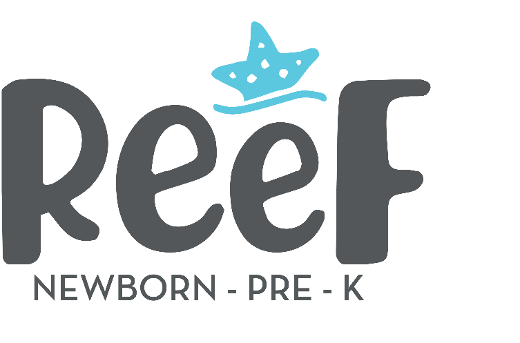 The logo for reef newborn pre-k has a blue crown on it.