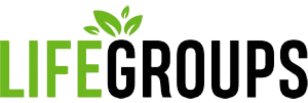 A green and black logo for life groups with leaves on it.