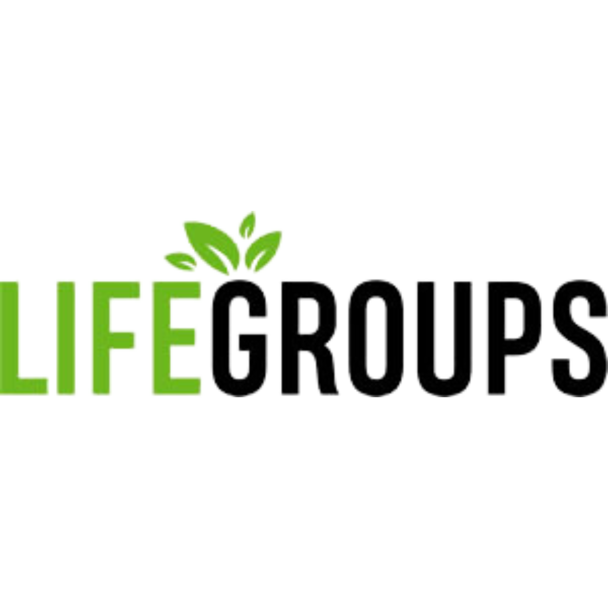 The logo for life groups is green and black and has leaves on it.