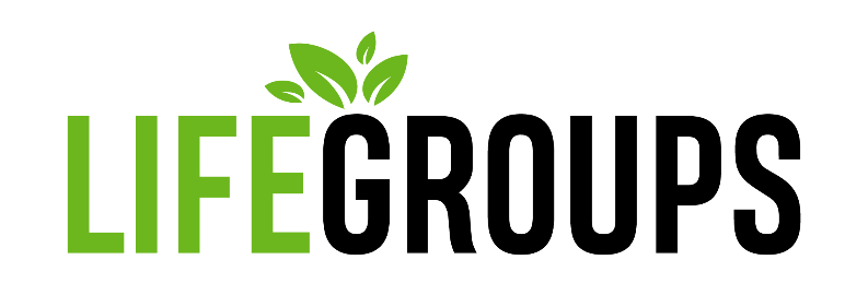 A green and black logo for life groups with leaves on it.