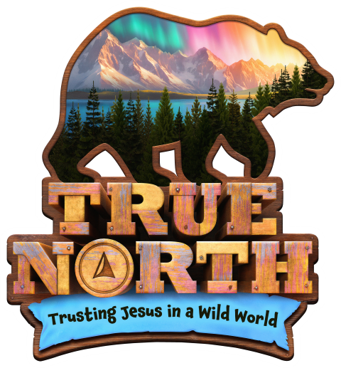 Logo featuring a bear-shaped frame showing snowy mountains and northern lights above the text 