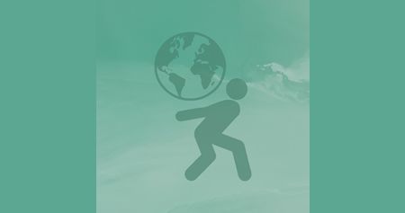 A man is carrying a globe on his shoulders.