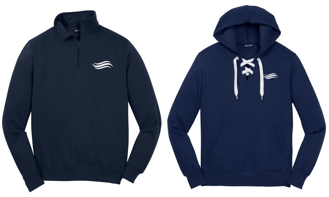 A blue jacket and a blue hoodie on a white background