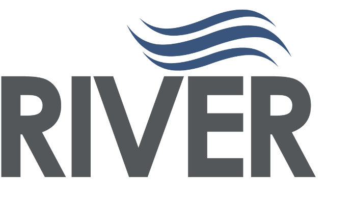 A logo for a company called river with a wave on it.