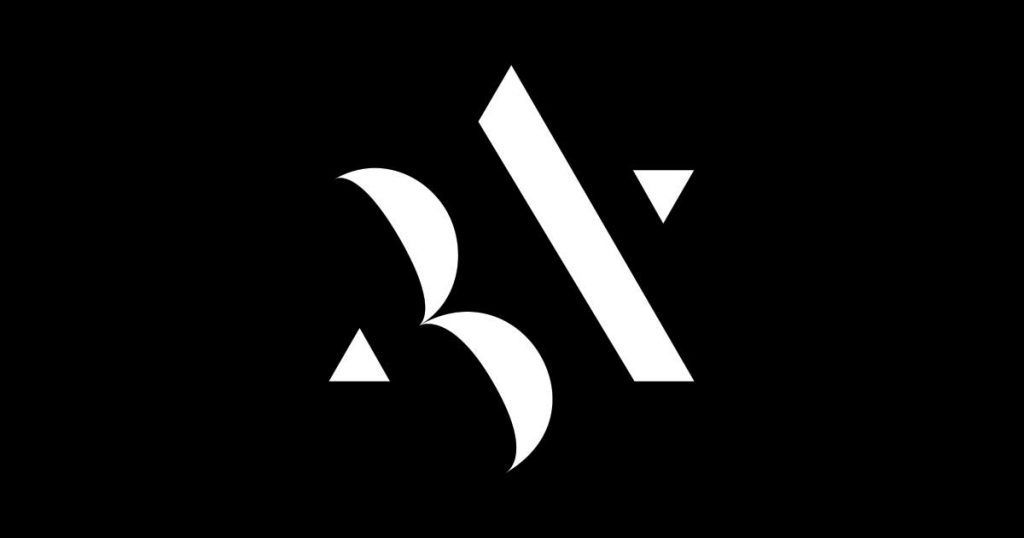 A white logo on a black background with a triangle in the middle.