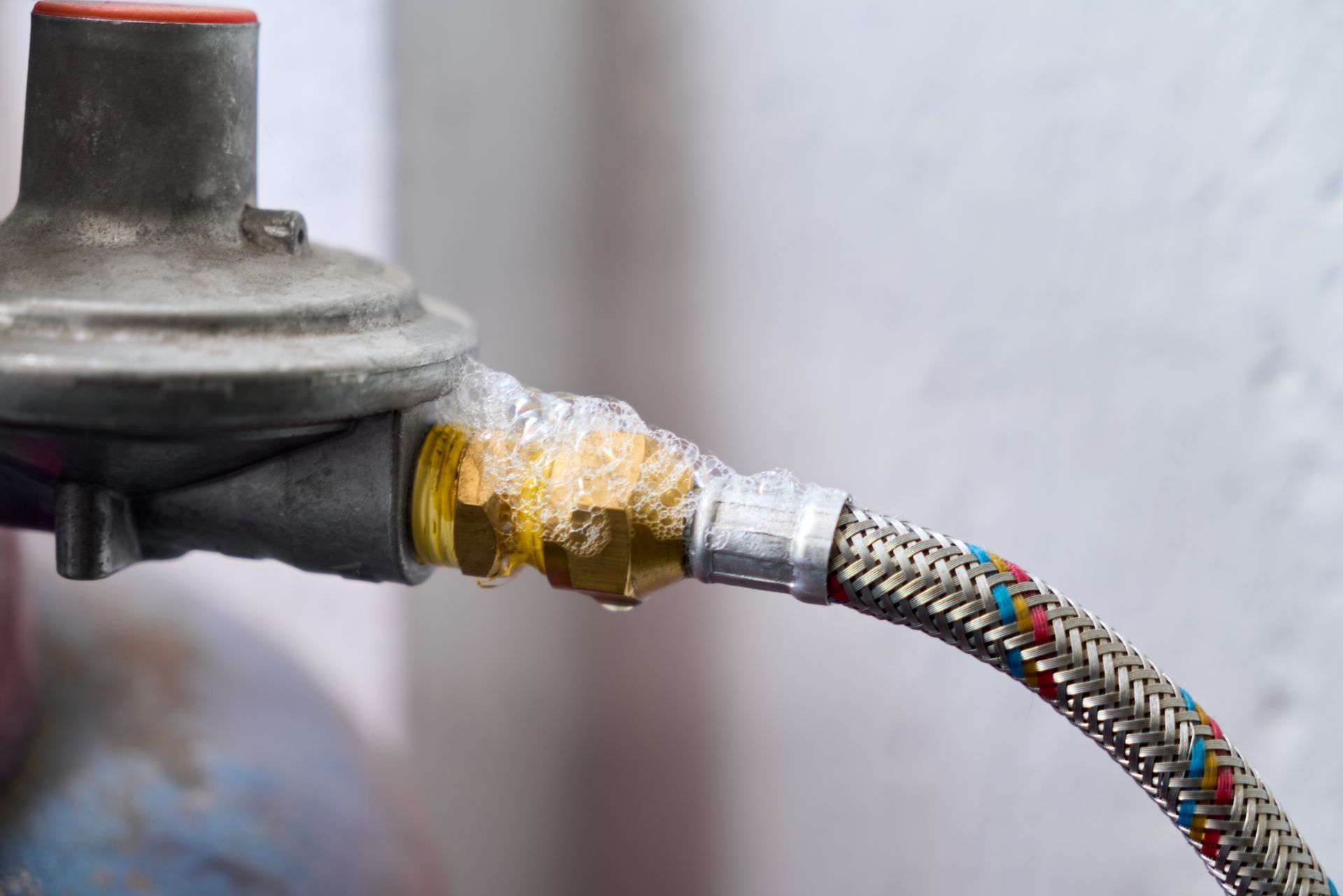 Gas leak in gas cylinder at home. Gas leak in gas cylinder at home.