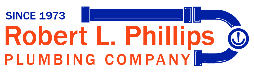 Logo for Robert L. Phillips Plumbing Company. Features blue plumbing pipes and orange text. Since 1973.