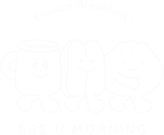Line drawing of a mug, sandwich, and donut characters with smiling faces, under the text
