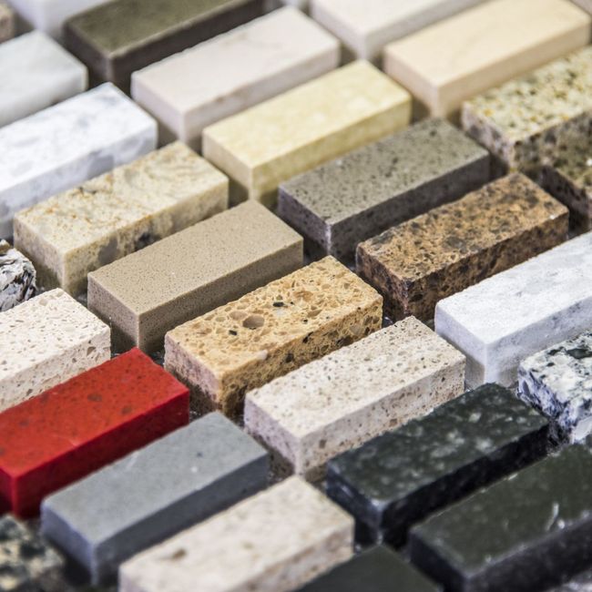 There are many different types of granite in this picture.