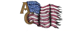 Decorative letter A and C with a waving American flag in red, white, and blue.