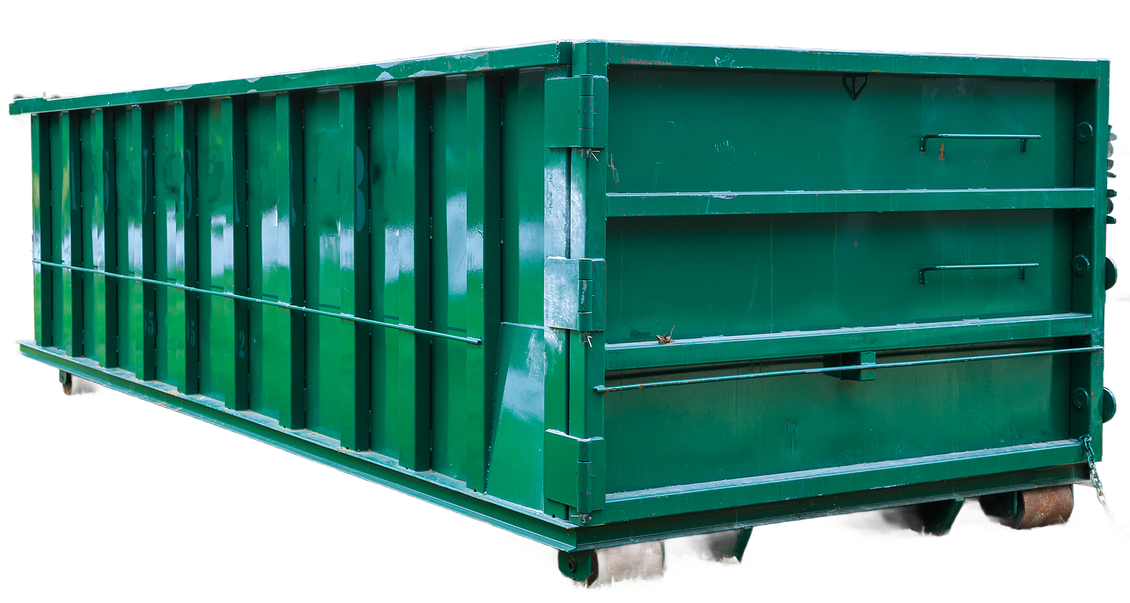Green industrial dumpster container on a white background
