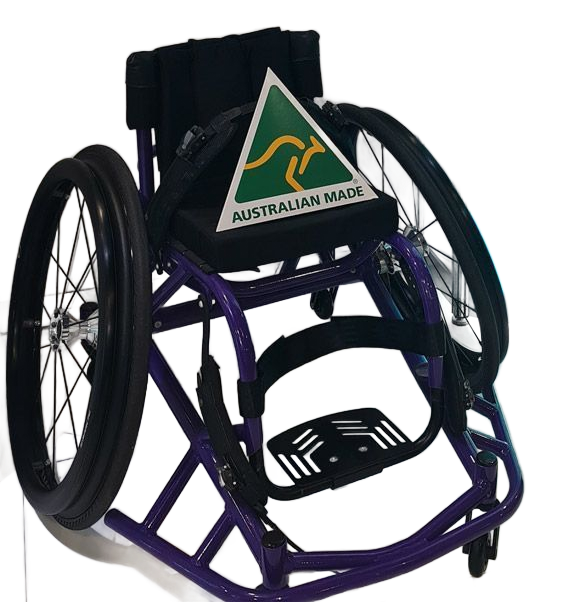Orange and black sports wheelchair.