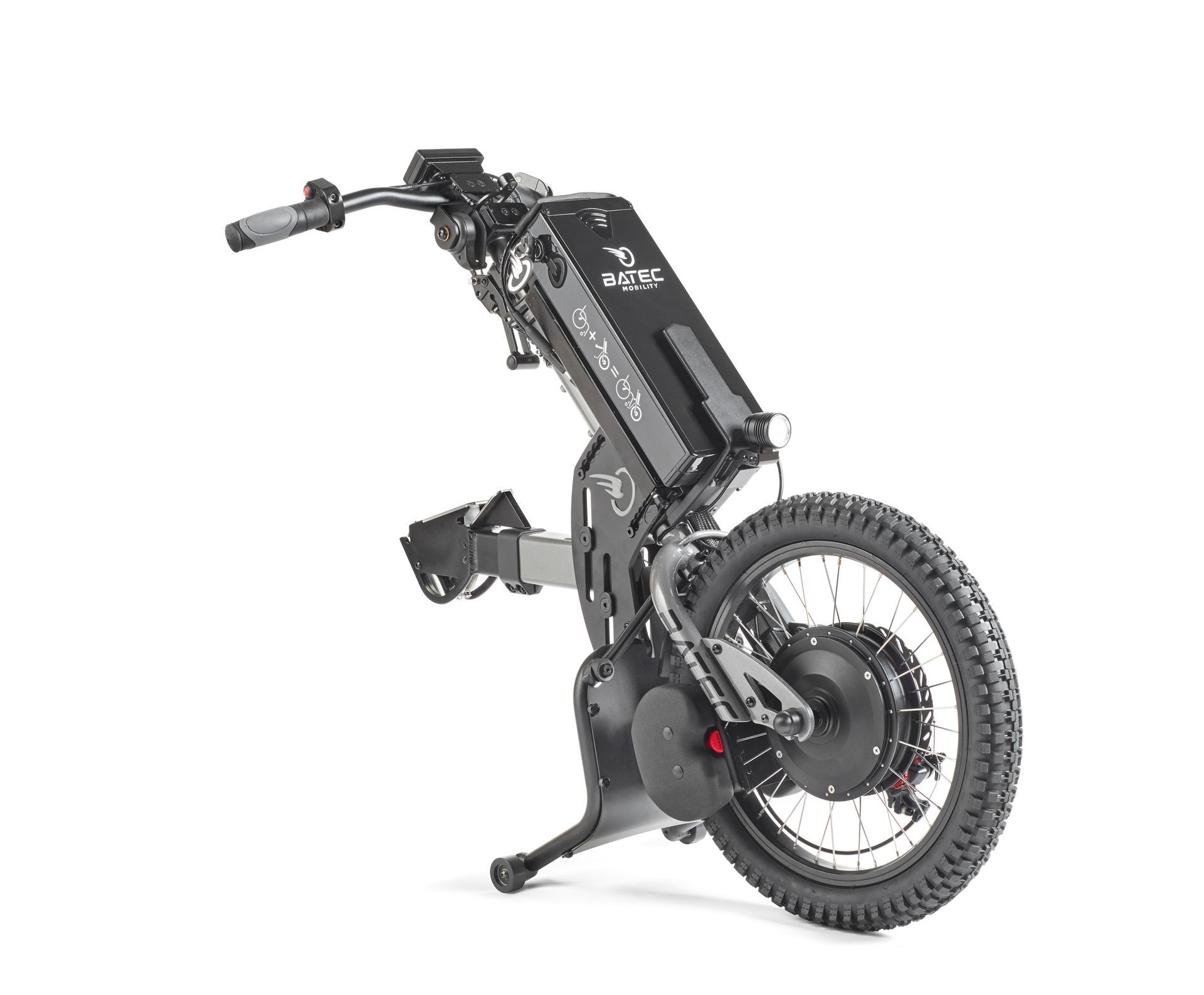 Black folding electric bike shown upright on a kickstand, side view on white background