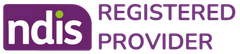 NDIS registered provider logo in purple and white.