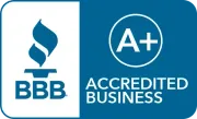 BBB A+ Accredited Business badge in blue and white