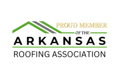Arkansas Roofing Association logo with green roof line and black text on white background