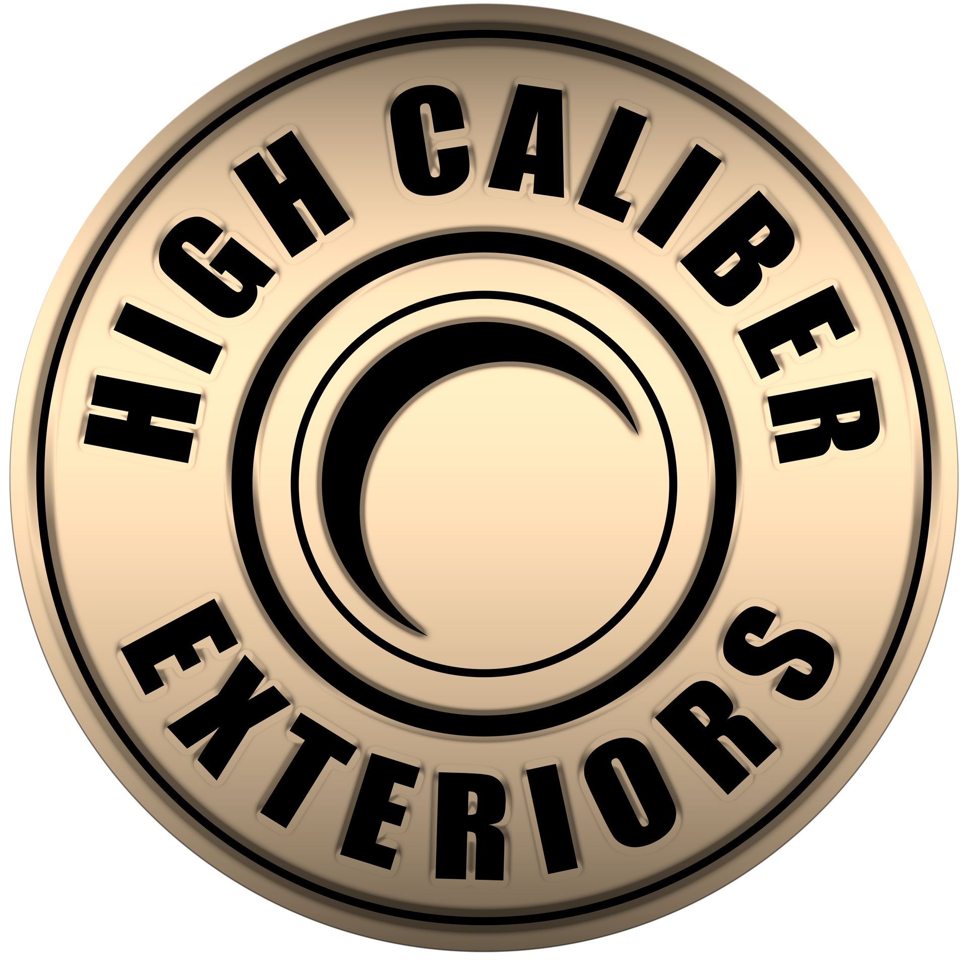 Round gold badge logo reading “HIGH CALIBER EXTERIORS” around a circular center