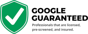 Google Guaranteed badge with green shield checkmark and text stating professionals are licensed, pre-screened, and insured