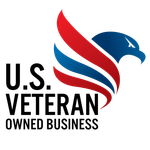 U.S. Veteran Owned Business logo with red, white, and blue eagle head graphic