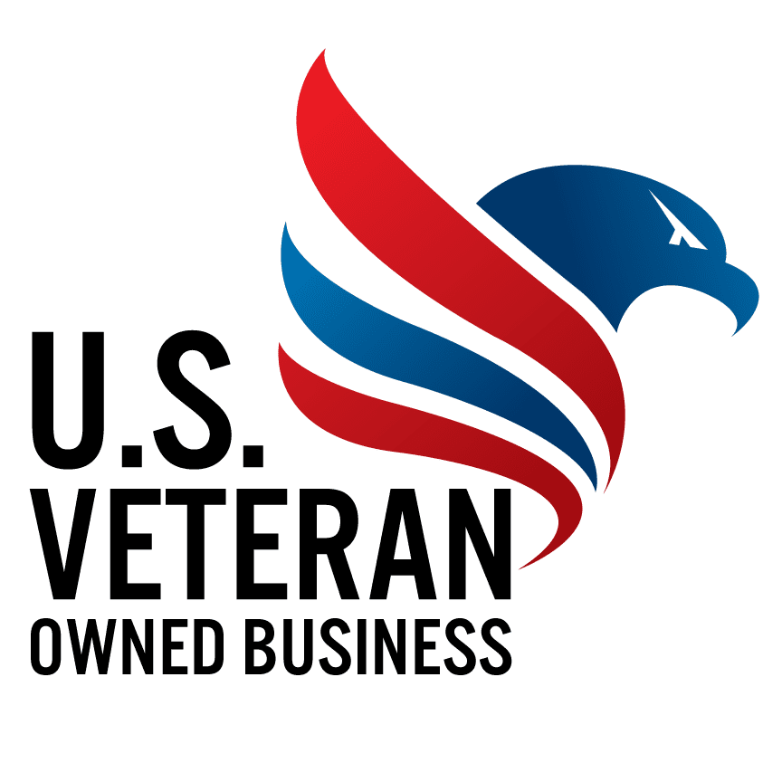 U.S. Veteran Owned Business logo with red, white, and blue eagle emblem and black text