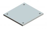 A metal plate with four holes in it on a white background.