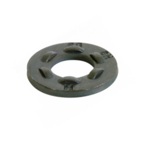 A close up of a washer with a hole in the middle on a white background