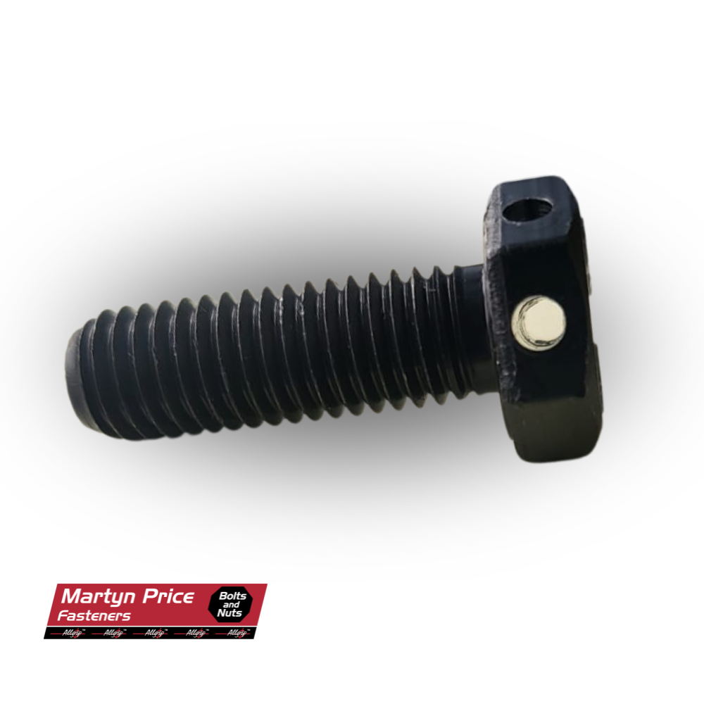 A black screw with a hole in the middle on a white background.