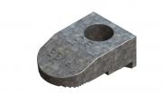 A metal block with a hole in the middle on a white background.