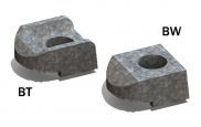 Two concrete blocks with holes in them on a white background.