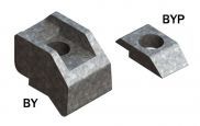 A couple of metal blocks with holes in them on a white background.