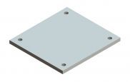 A metal plate with four holes in it on a white background.
