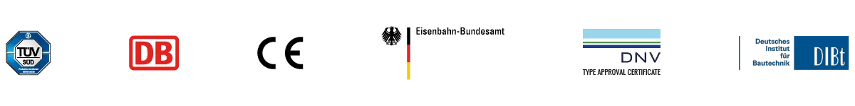 Row of logos on a white background, including DB, CE, and other certification marks.