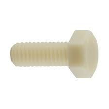 A white plastic screw on a white background.