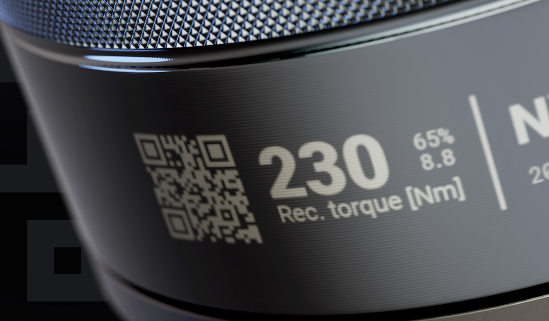 A close up of a label that says 230 rec. torque nm