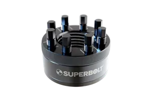 A close up of a superbolt locking device on a white background.