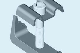 A close up of a metal clamp with a screw in it.