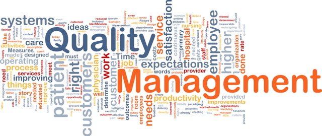 A word cloud with the word quality management in the middle