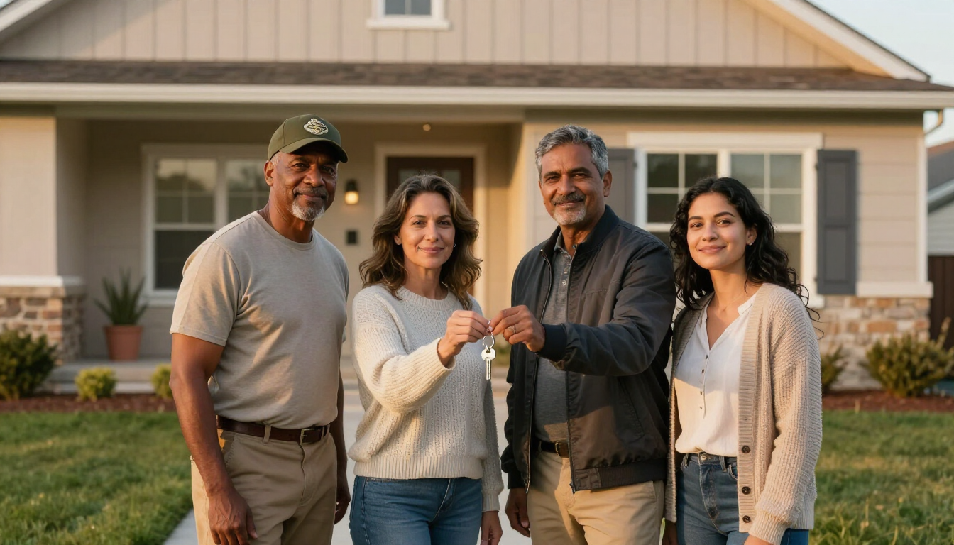Veterans family in front of home