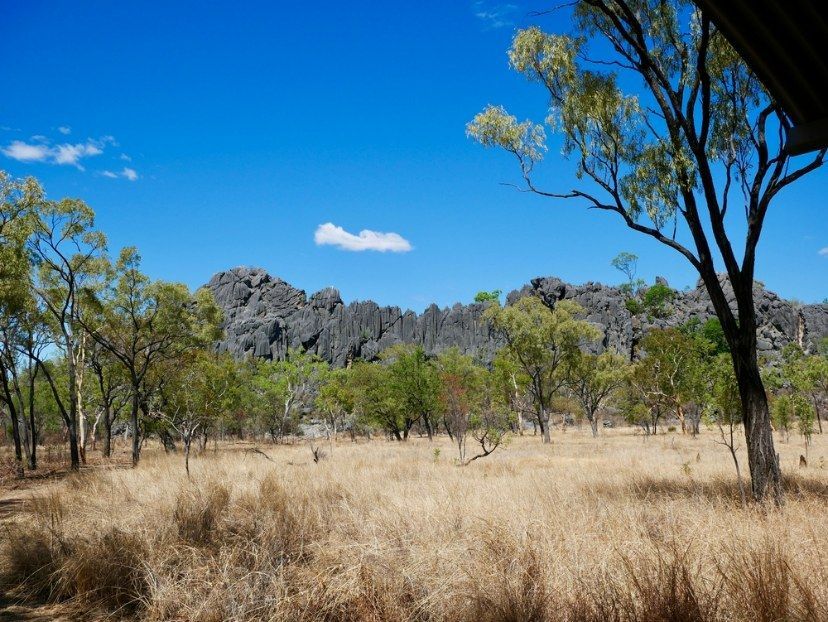 Dry Field With Trees, Rocky Mountains, And Blue Sky — All Grind & Coat in Atherton, QLD