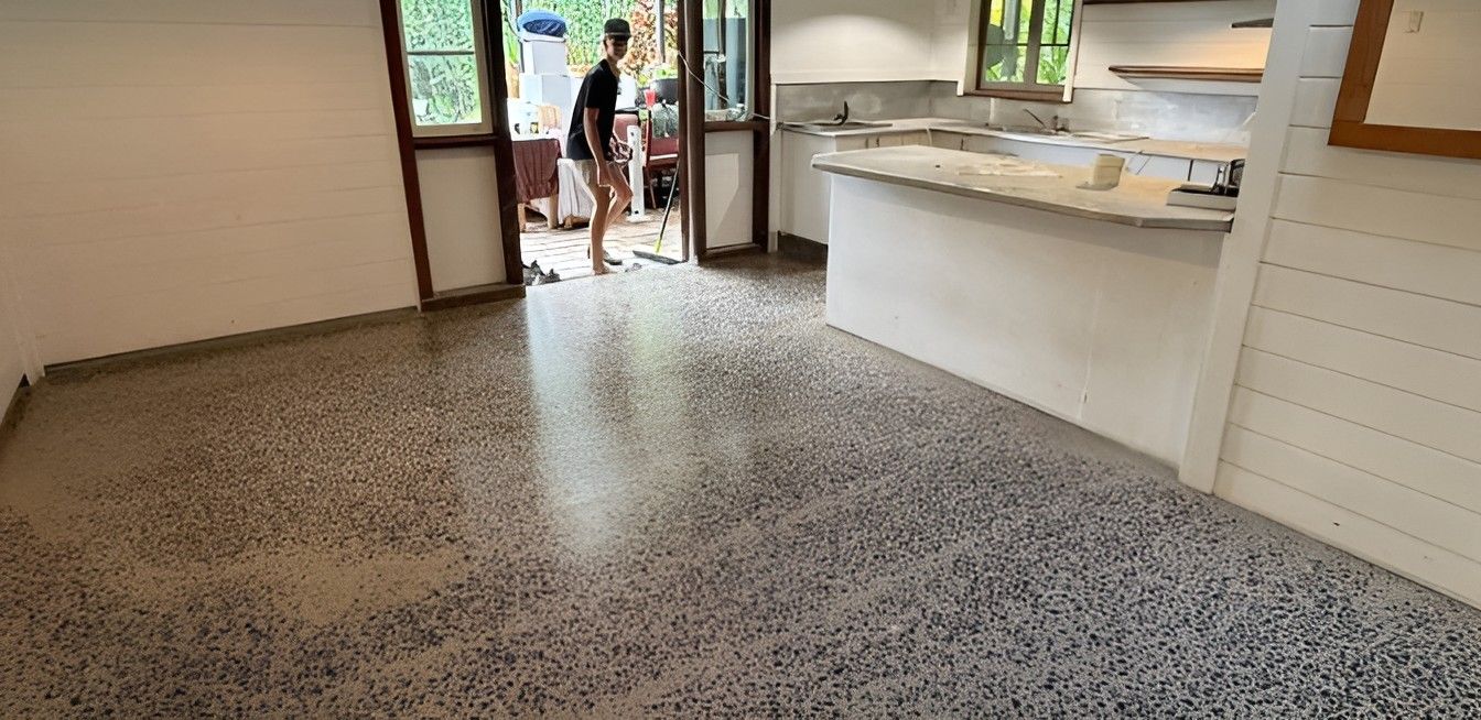 Polished Concrete Cairns Seamless Kitchen Flooring With Exposed Aggregate