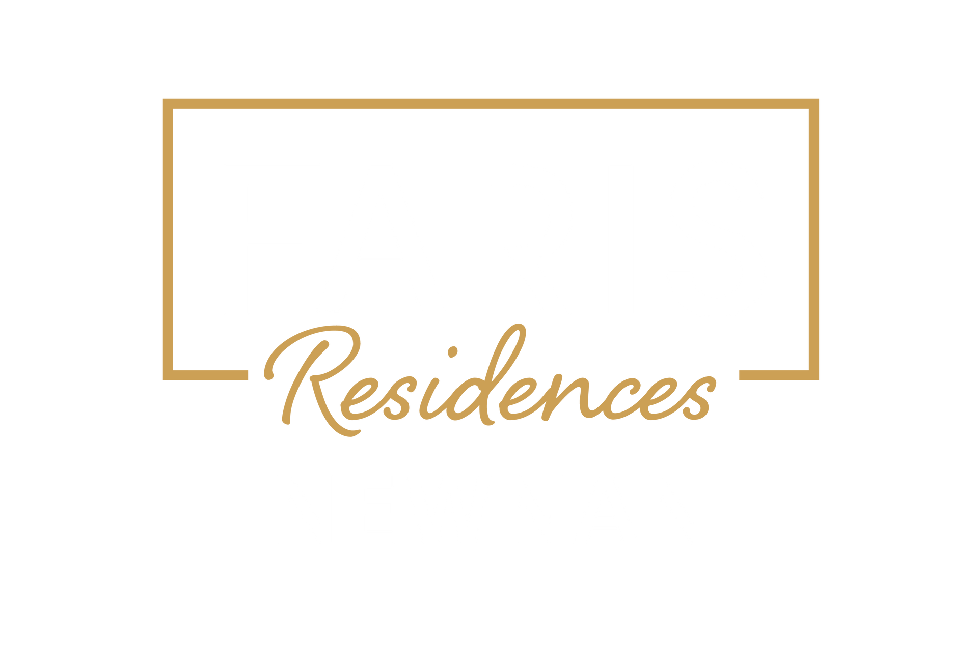 Gold outline with &ldquo;Residences&rdquo; in cursive on a white background
