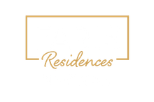 Gold outline with &ldquo;Residences&rdquo; in cursive on a white background