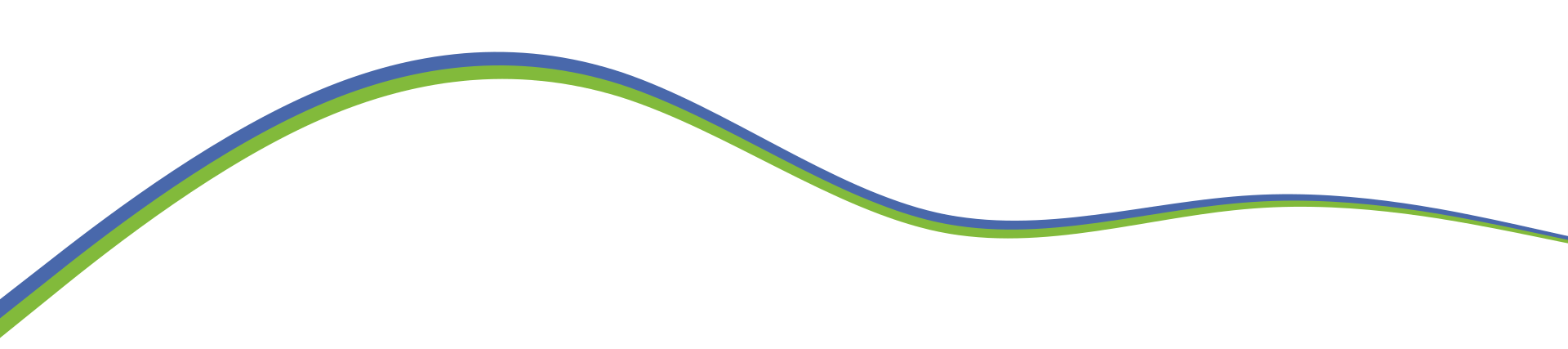 Thin green and blue wavy lines forming a gentle hill-like curve on a white background