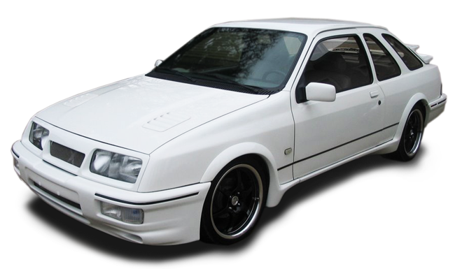 A white car with black wheels on a white background
