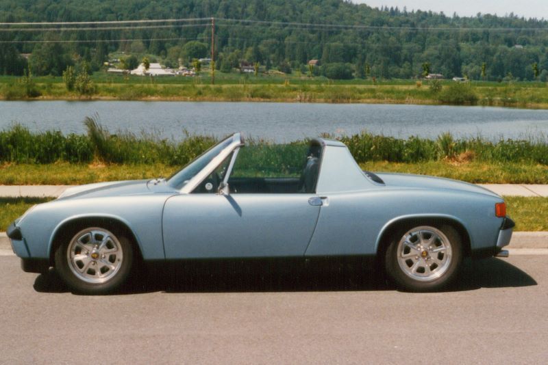 A blue sports car is parked on the side of the road