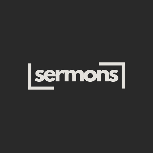 White “sermons” text logo on a dark gray background, framed by simple corner lines.